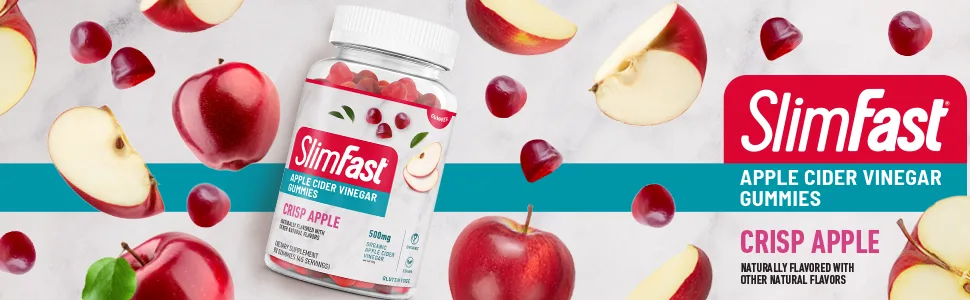 SlimFast Apple Cider Vinegar Gummies Dietary Supplement with 500mg Organic Apple Cider Vinegar per Serving Crisp Apple Flavor 45 Servings (Packaging May Vary) - acv gummies