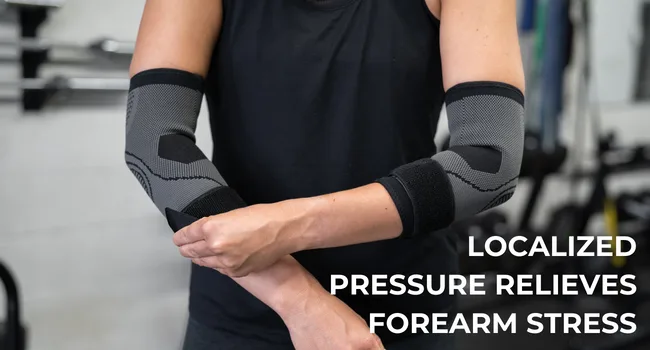 Bodyprox Elbow Brace with Strap for Tendonitis 2 Pack Tennis Elbow Compression Sleeves Golf Elbow Treatment Medium (Pack of 2) - Woman adjusting the support strap
