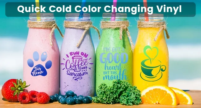 HTVRONT Color Changing Vinyl Permanent Adhesive Vinyl for Cricut 8 Pack Cold Permanent Vinyl Bundle 6 Colors-12 x 10 Vinyl Sheets +2 Transfer Tape Sheets Sensitive to Cold Vinyl Cold color changing vinyl - color changing vinyl