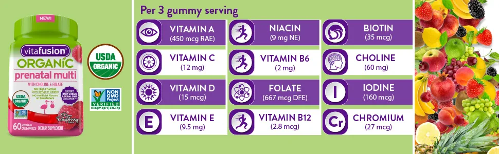 Vitafusion Organic Prenatal Multivitamin 60 Count - product information 2