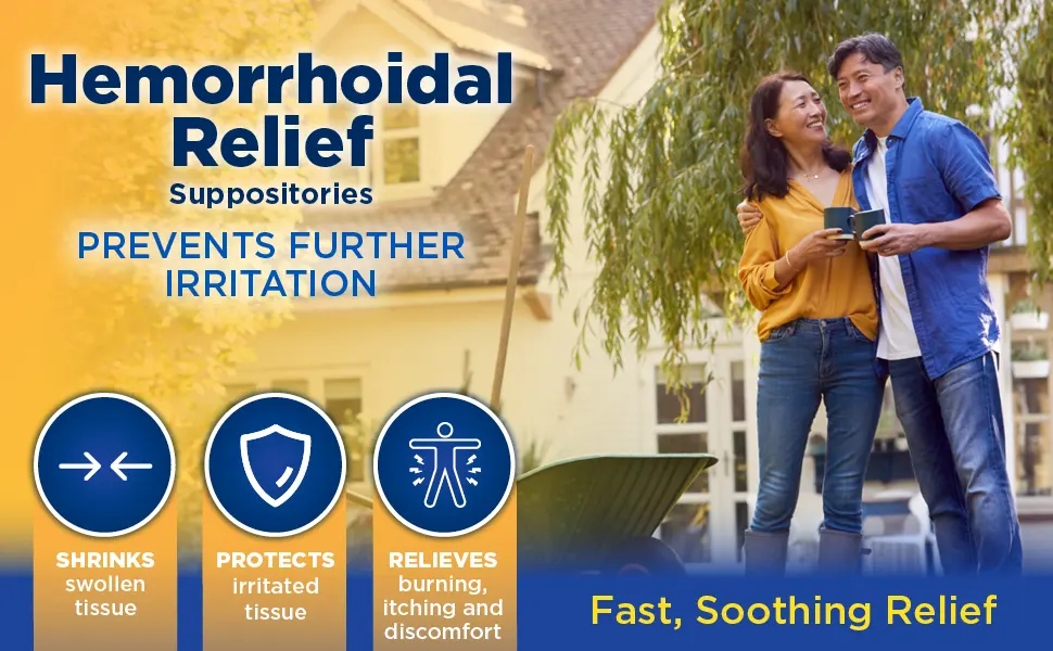 Amazon Basic Care Hemorrhoidal Suppositories Relief from Burning Itching and Discomfort of Hemorrhoids 24 Count - Hemorrhoidal Relief Suppositories