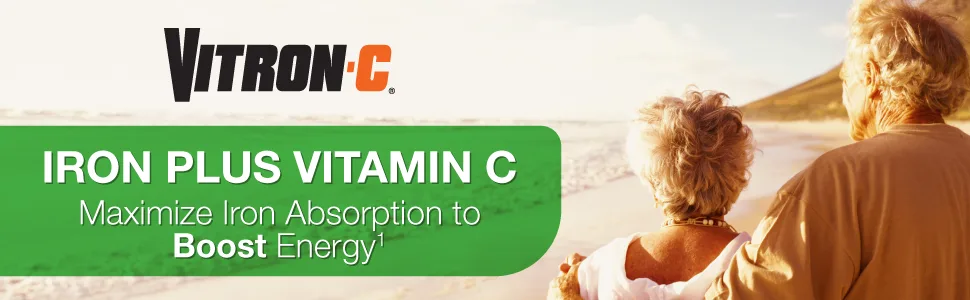 Vitron-C High Potency Iron Supplement with 125 mg Vitamin C 60 Count - Vitron-C | IRON PLUS VITAMIN C | Maximize Iron Absorption to Boost Energy¹