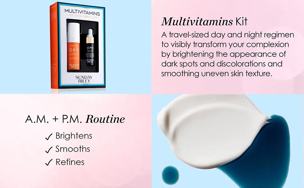 Sunday Riley Multivitamins Kit 2 count (Pack of 1) - Multivitamins Kit: AM + PM Routine, Brightens, Smooths, Refines