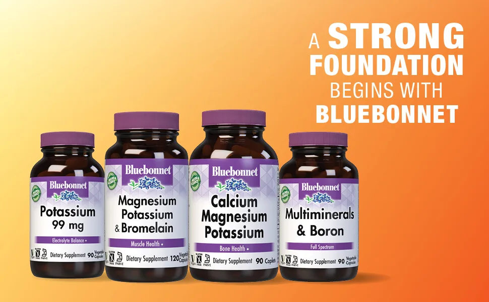 BlueBonnet Potassium Vegetarian Capsules 99 mg 90 Count Unflavored 90 Count (Pack of 1) - A strong foundation begins with Bluebonnet