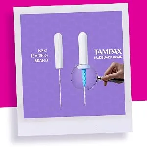 Tampax Radiant Plastic Tampons Regular Absorbency Unscented 14 Count - LeakGuard Braid.