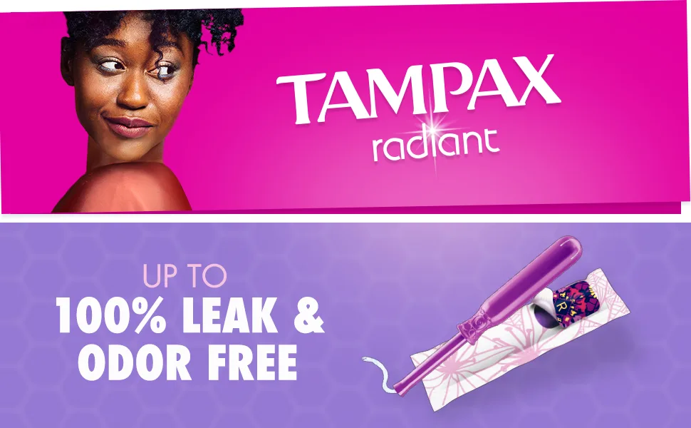 Tampax Radiant Plastic Tampons Regular Absorbency Unscented 14 Count - Tampax tampons protect against leaks and odors.