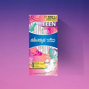 Always Radiant Pads Size 4 Overnight Absorbency Scented 10 Count - For Teens