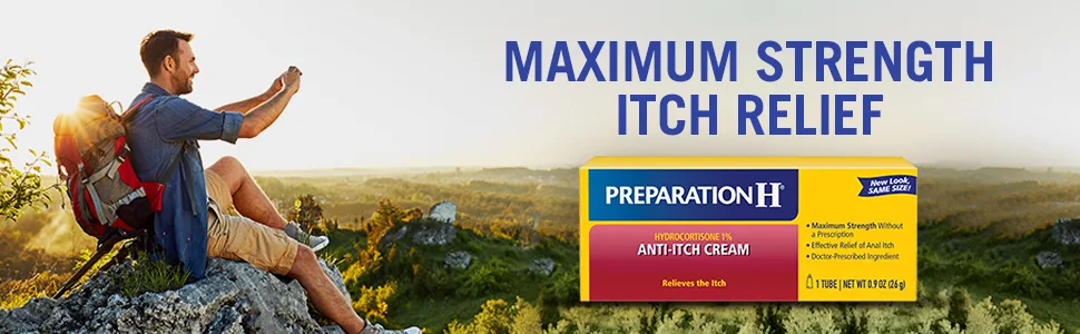Preparation H Anti-Itch Hemorrhoid Treatment Cream with Hydrocortisone 1% Maximum Strength Relief 0.9 Oz 0.9 Ounce (Pack of 1) - Maximum Strength Itch Relief
