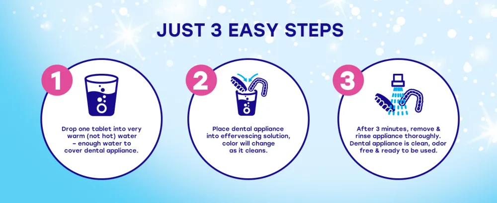 Efferdent Retainer & Denture Cleaner Tablets Coffee & Tea 126 Count - 3 easy steps to clean retainers