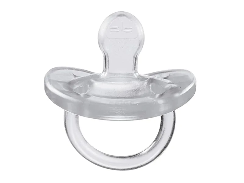 Chicco PhysioForma 100% Soft Silicone One Piece Pacifier for Babies 0-6m Clear Orthodontic Nipple BPA-Free 2-count in Sterilizing Case 0 - 6 months Clear Two Pack - one piece design
