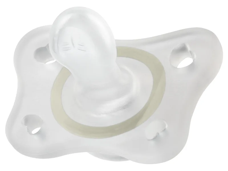Chicco PhysioForma Silicone Mini Pacifier in Clear for Babies 0-2m Orthodontic Nipple BPA-Free 2-Count in Sterilizing Case - breathing