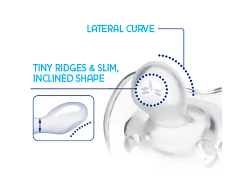 Chicco PhysioForma Silicone Mini Glow in The Dark Pacifier in Clear for Babies 2-6m Orthodontic Nipple BPA-Free 2-Count in Sterilizing Case - oral development