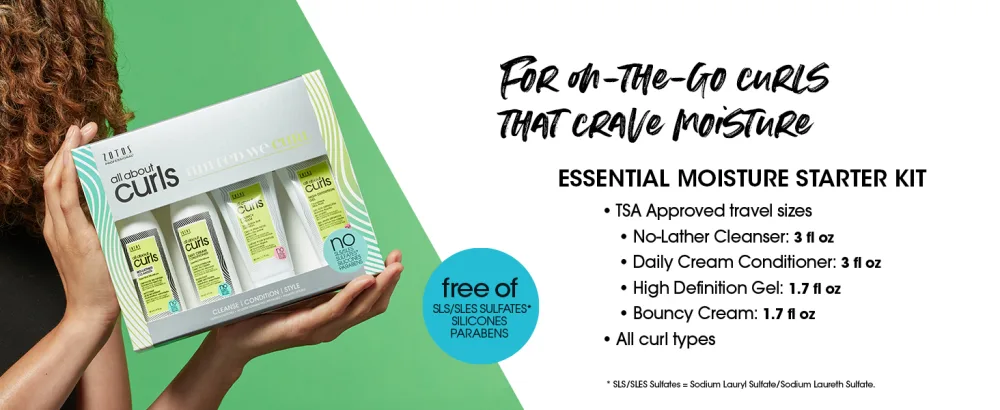 All About Curls Essential Moisture Starter Kit | 4-Piece Set | Cleanse Condition Moisturize Define | All Curly Hair Types Essential Moisture Starter Kit 4-Piece Set (Pack of 4) - All About Curls Essential Moisture Starter Kit