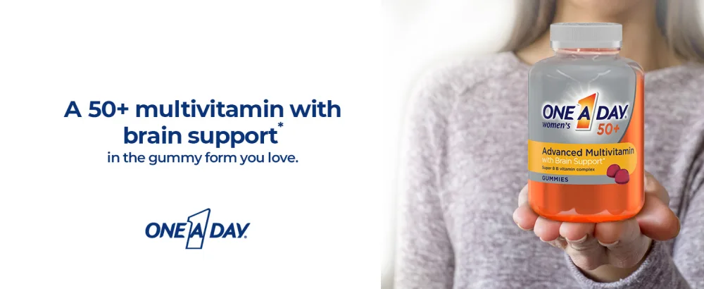 One A Day Women s 50+ Gummies Advanced Multivitamin For Women Vitamins for Brain Support and Immunity Support Multivitamins with Super 8 B Vitamin Complex 110 Count - A 50+ multivitamin with brain support* in a gummy form you love.