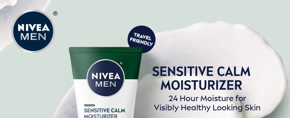 NIVEA MEN Sensitive Calm Moisturizer with Hemp Seed Oil and Vitamin E 2.5 Fl Oz (Pack of 3) Tubes - NIVEA MEN Sensitive Calm Moisturizer: 24 hour moisture for visibly healthy looking skin