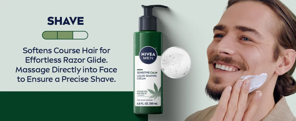 NIVEA MEN Sensitive Calm Moisturizer with Hemp Seed Oil and Vitamin E 2.5 Fl Oz (Pack of 3) Tubes - Softens course hair for effortless razor glide. Massage directly into face to ensure precise shave.
