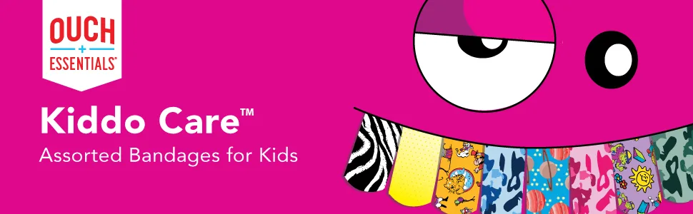 Ouch Essentials Kiddo Care - Kids Adhesive Bandages Assorted Styles 200 Count - banner