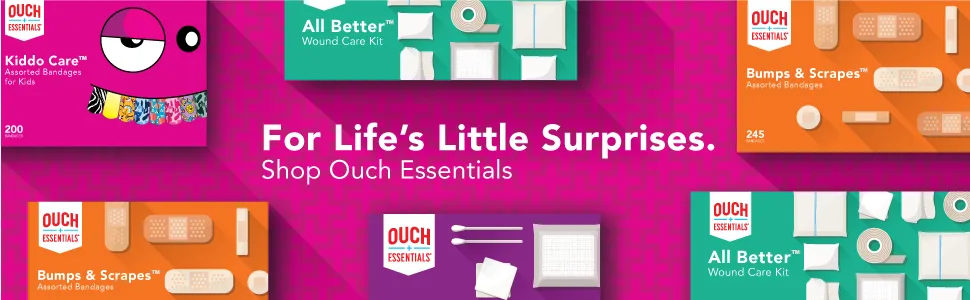 Ouch Essentials Kiddo Care - Kids Adhesive Bandages Assorted Styles 200 Count - Bottom Banner