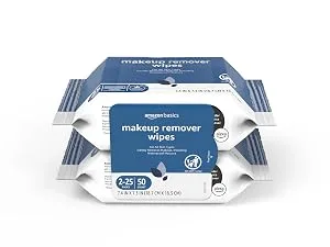 Amazon Basics Make Up Remover Wipes Original 50 Count (2 Packs of 25) (Previously Solimo) Original 25 Count (Pack of 2) - Makeup Remover Wipes, Plant-based, plastic free
