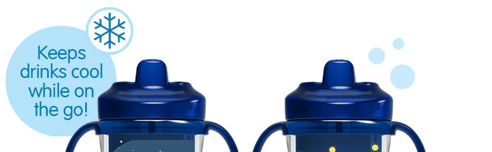 Dr. Brown s Milestones Hard Spout Insulated Sippy Cup with Handles Blue 10 oz 2 Pack 12m+ - Keeps drinks cool while on the go!