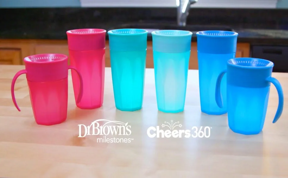 Dr. Brown's Milestones Cheers 360 Training Sippy Cups for Babies and Toddlers Blue & Aqua 10oz 2-Pack BPA Free 9m+ 10 oz Blue & Aqua - product information 2