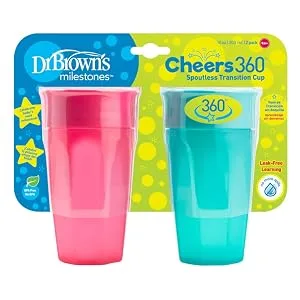 Dr. Brown's Milestones Cheers 360 Training Sippy Cups for Babies and Toddlers Blue & Aqua 10oz 2-Pack BPA Free 9m+ 10 oz Blue & Aqua - product information 3