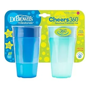 Dr. Brown's Milestones Cheers 360 Training Sippy Cups for Babies and Toddlers Blue & Aqua 10oz 2-Pack BPA Free 9m+ 10 oz Blue & Aqua - product information 5