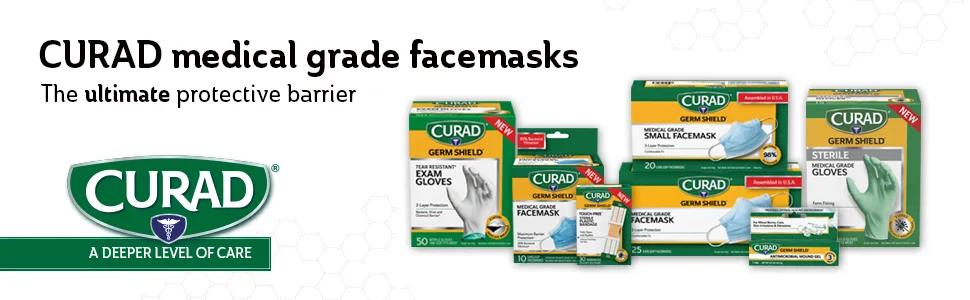 CURAD Germ Shield Maximum Barrier Face Mask With Earloops (10 Count) - facemask face mask