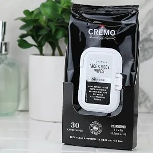 Cremo Activated Charcoal Detoxifying Face & Body Wipes A Fresh Scent with Notes of Fig Citrus 1 Count - face