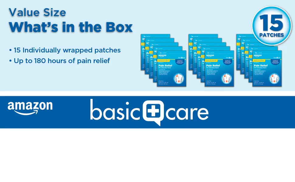 Amazon Basic Care Maximum Strength Pain Relief Patch | 4% Lidocaine Patch | 3.9 x 5.5 | 15-Count Box (Previously HealthWise) - 44-91115 7
