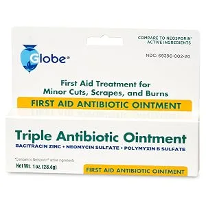 Globe Triple Antibiotic First Aid Ointment 1 oz (2-Pack) First Aid Antibiotic Ointment 24-Hour Infection Protection Wound Care Treatment for Minor Scrapes Burns and Cuts - Globe Triple Antibiotic Ointment