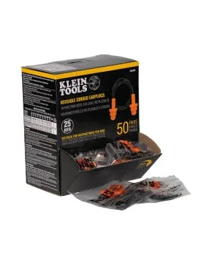 Klein Tools 605036 Corded Earplugs 25dB NRR Reusable Orange Earplugs 6-Pack with Case for Construction Industrial Use Shooting and Hunting 6-Pair Pack - Klein Tools