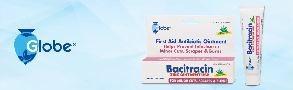 Globe (3 Pack) Bacitracin Zinc Ointment + Aloe 1oz Essential Antibiotic First Aid Ointment Healing Action Maximum Antibiotic Power Prevents Infection in cuts scrapes Burns - bacitracin