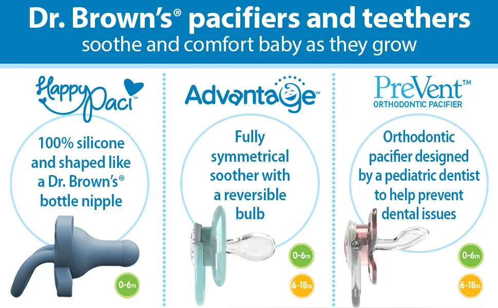 Dr. Brown's Advantage Symmetrical Pacifier with Air Flow Blue Glow-in-the-Dark 2-Pack 6-18m 2 Pack Blue Glow-in-the-Dark - Dr. Browns pacifiers and teethers soothe and comfort baby as they grow