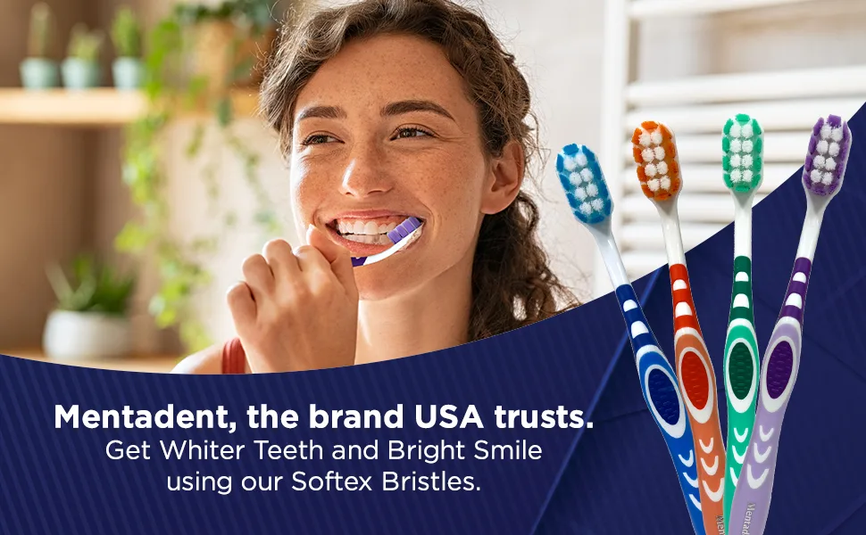 GuruNanda Mentadent Manual Toothbrush for Adults & Kids - Extra Cleaning with Soft Bristles for White Teeth Family Pack of 4 - product information 1