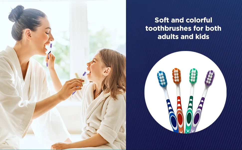 GuruNanda Mentadent Manual Toothbrush for Adults & Kids - Extra Cleaning with Soft Bristles for White Teeth Family Pack of 4 - product information 4