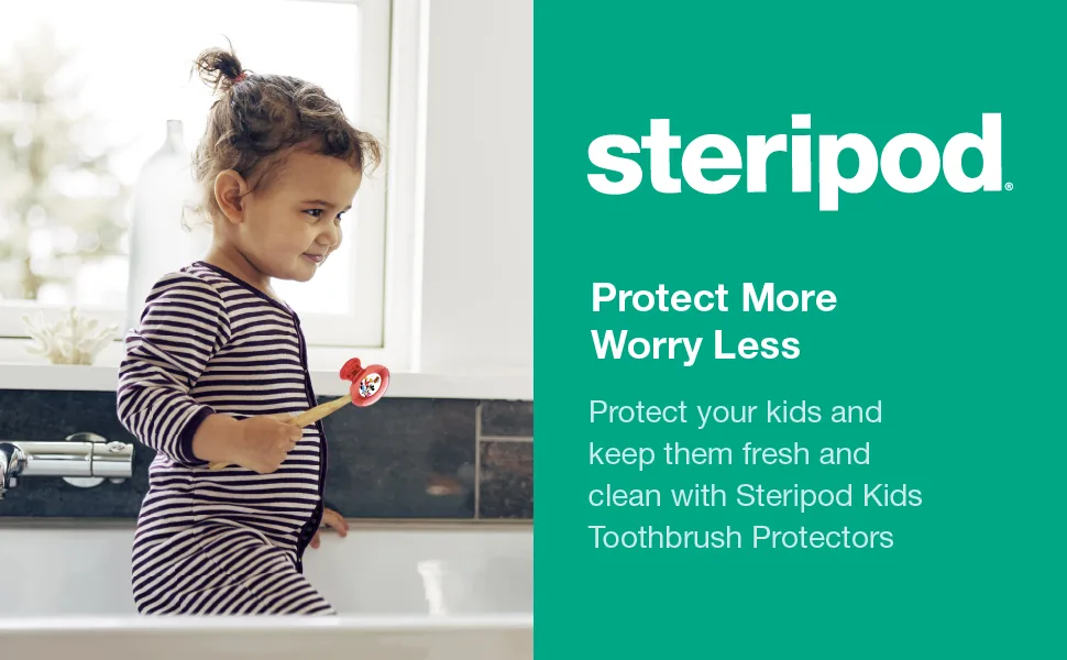 Steripod Kids Clip-On Toothbrush Protector Mickey Mouse Strawberry Scent Keeps Toothbrush Fresh and Clean Fits Most Manual and Electric Toothbrushes 2 Count - Steripod Kids, Mickey Mouse