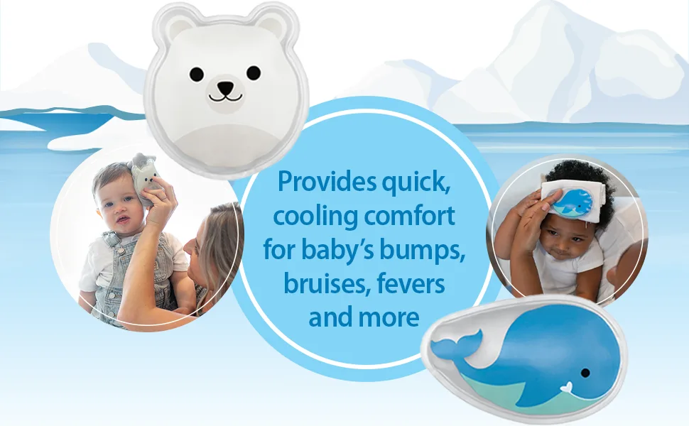 Dr. Brown's Cold Comfort Compress Baby Ice Pack Freezable Reusable First Aid Pain Relief for Kids Small Polar Bear and Whale 2-Pack - Provides quick cooling comfort for baby