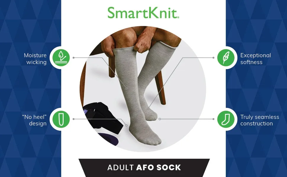 SmartKnit Seamless AFO Interface Socks 3 Pack - Adult Sizes XX-Large White/White/Gray - SmartKnit Seamless AFO Interface Socks 3 Pack - Adult Sizes