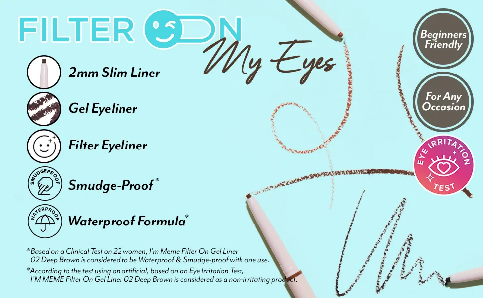 I'M MEME Filter On Gel Liner | Waterproof Liquid Eyeliner | Smudge Proof | 02 Deep Brown - filter on liner