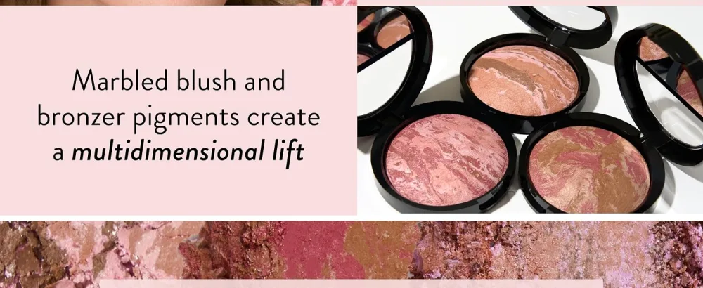 LAURA GELLER NEW YORK Blush-n-Bronze Marbleized 2-in-1 Bronzer Blush Rose Bronze - Dual-Ended Blush and Bronzer Precision Brush (2 PC) - Blush-n-Bronze