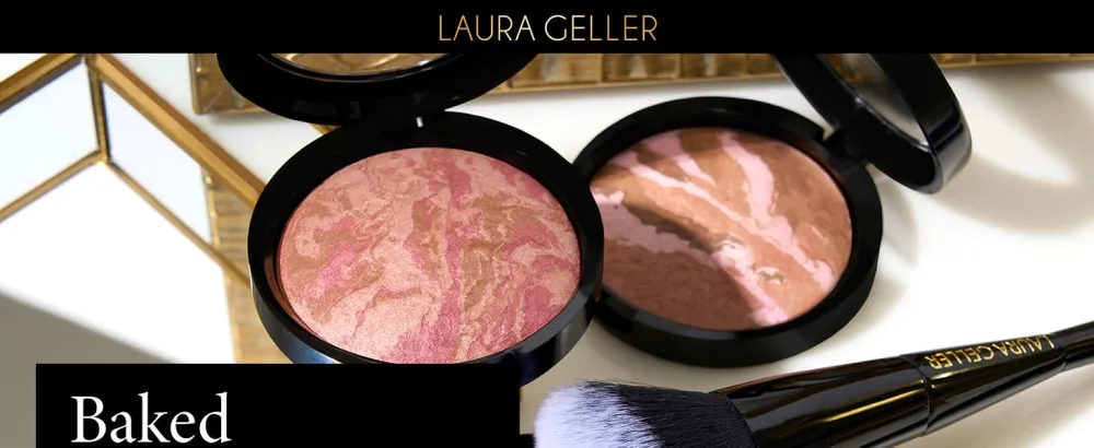 LAURA GELLER NEW YORK Blush-n-Bronze Marbleized 2-in-1 Bronzer Blush Apricot Bronze - Dual-Ended Blush and Bronzer Precision Brush (2 PC) - Blush-n-Bronze