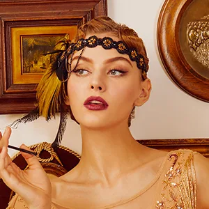 BABEYOND 1920s Sequined Showgirl Headpiece Feather Headband Flapper Gatsby Hair Accessories Black Gold - product information 16