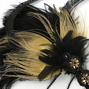 BABEYOND 1920s Sequined Showgirl Headpiece Feather Headband Flapper Gatsby Hair Accessories Black Gold - product information 17