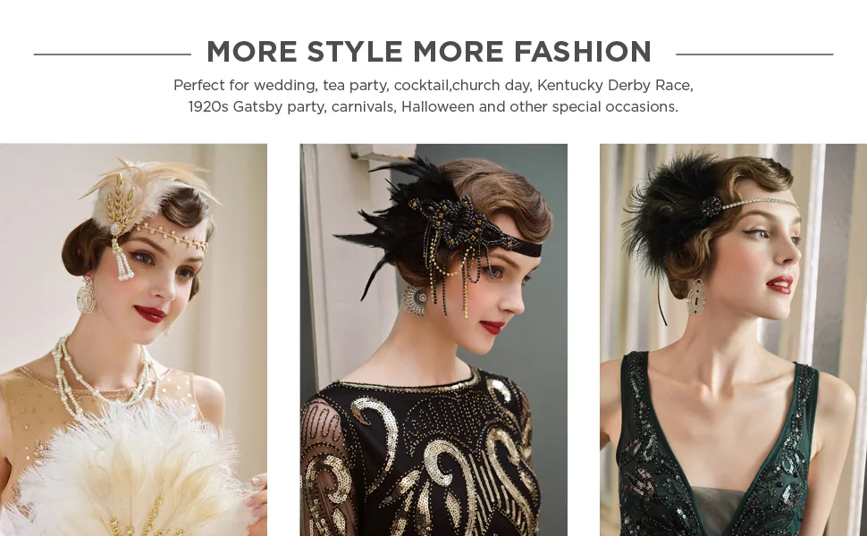 BABEYOND 1920s Sequined Showgirl Headpiece Feather Headband Flapper Gatsby Hair Accessories Black Gold - product information 19