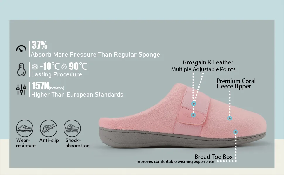 BCSTUDIO Women s Orthotic House Slippers with Arch Support Fuzzy Adjustable Ladies Shoes 10 Pink - product information 7