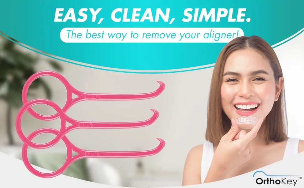 OrthoKey Clear Aligner Removal Tool for Teeth Grabber Remover Tool for Invisible Removable Braces & Retainers Fits Into a Dental Carrying or Aligner Case Cleaner Small Size Pink and White - remover removal retainer hook tools tray braces clear aligners ortho cases chewies trays wax kit
