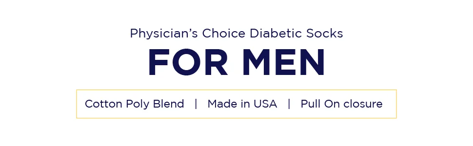 Physicians' Choice Diabetic Socks Diabetic Quarter Socks Unisex Medium White 10-13 - Text reads: Our pull-on diabetic socks for men are made of a cotton-poly blend and made in USA.