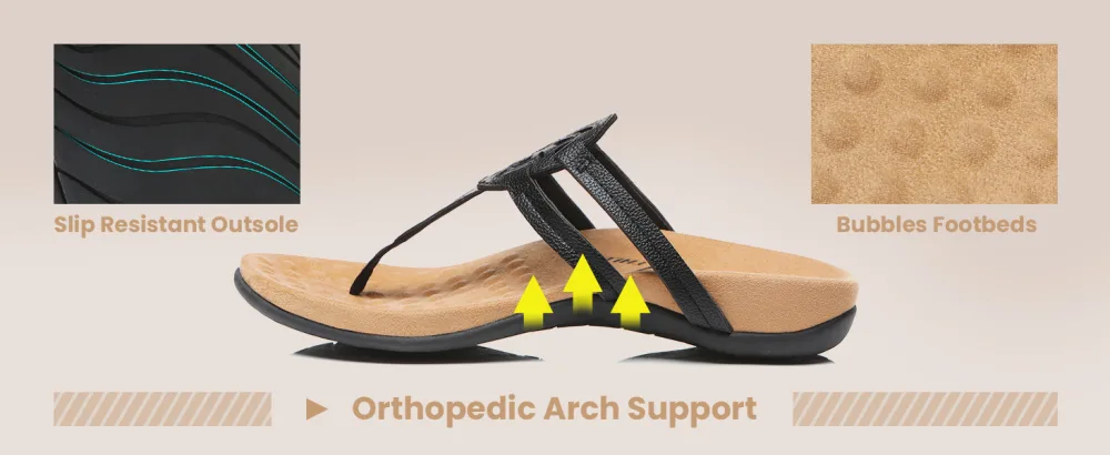 Athlefit Women's Orthotic Arch Support Flip Flops Comfortable Walking Orthopedic Thong Sandals Black 6.5 - product information 9