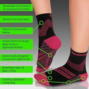 TechWare Pro Plantar Fasciitis Socks Cushion Ankle Compression Socks Women & Men. Achilles Tendonitis Brace & Arch Support Medium White / Gray - Ankle Brace Planter Fasciitis Sock Support Compression Socks Men Women Ankle Support